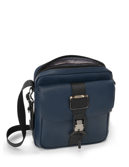 Sac bandoulière toile enduite TUMI Alpha Bravo Junior Navy Coated Canvas, compartiment principal ouvert