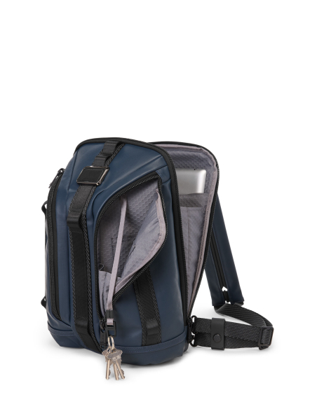 Sac convertible toile enduite TUMI Alpha Bravo Knight Navy Coated Canvas, compartiment ouvert avec tablette