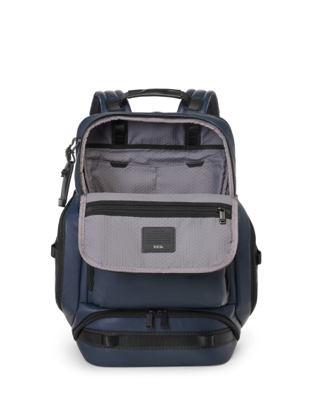 Sac à dos toile enduite TUMI Alpha Bravo Renegade Navy Coated Canvas, compartiment principal ouvert