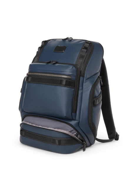 Sac à dos toile enduite TUMI Alpha Bravo Renegade Navy Coated Canvas, compartiment inférieur ouvert