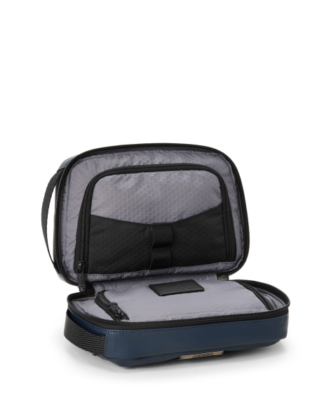 Trousse de toilette toile enduite TUMI Alpha Bravo Response Navy Coated Canvas, trousse ouverte avec poches intérieures
