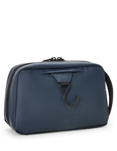Trousse de toilette toile enduite TUMI Alpha Bravo Response Navy Coated Canvas, vue arrière avec crochet de suspension