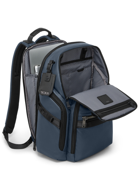 Sac à dos toile enduite TUMI Alpha Bravo Search Navy Coated Canvas, rangement principal ouvert avec ordinateur