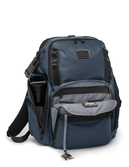 Sac à dos toile enduite TUMI Alpha Bravo Search Navy Coated Canvas, poche avant ouverte et attache-clés