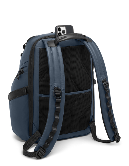 Sac à dos toile enduite TUMI Alpha Bravo Search Navy Coated Canvas, vue arrière avec poche téléphone