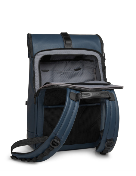 Sac à dos toile enduite TUMI Alpha Bravo Surveillance Navy Coated Canvas, compartiment arrière ouvert
