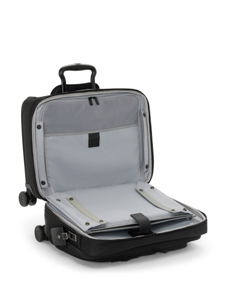 Valise compacte extensible Deluxe TUMI Alpha Black, valise ouverte avec rangement informatique