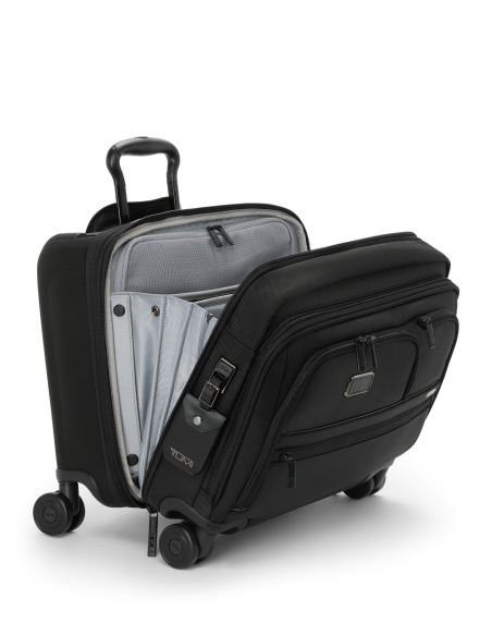 Valise compacte extensible Deluxe TUMI Alpha Black, ouverture avant et poches de rangement