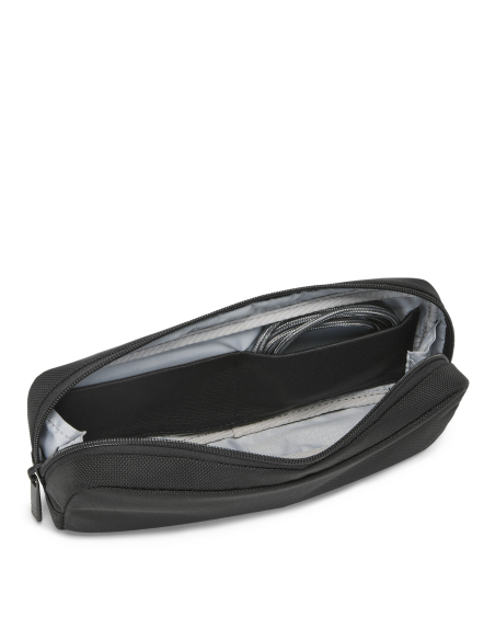 Pochette accessoires électroniques TUMI Alpha Black, pochette ouverte avec câbles