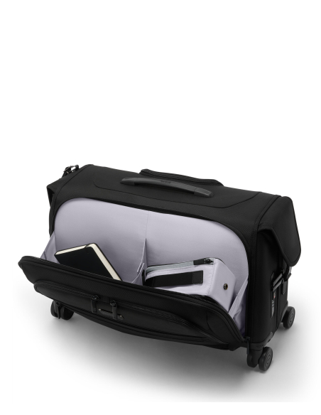 Porte-vêtements cabine 4 roues 38cm TUMI Alpha Black, poche avant ouverte avec accessoires