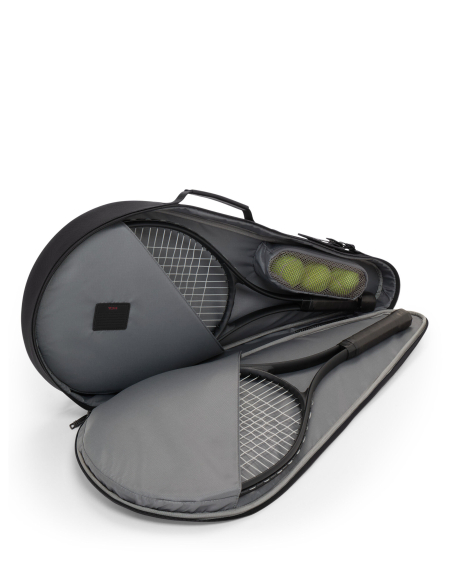 Sac pour deux raquettes de tennis TUMI Alpha Black, rangement ouvert avec deux raquettes et balles