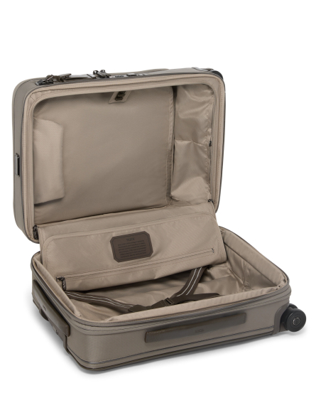 Valise cabine Large extensible 55cm TUMI Arrivé Taupe, rangement intérieur et séparation relevée