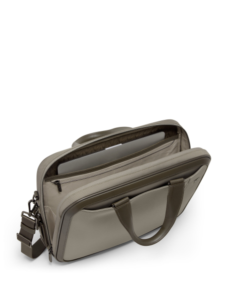 Porte-documents Slim Hannover TUMI Arrivé Taupe, compartiment informatique ouvert