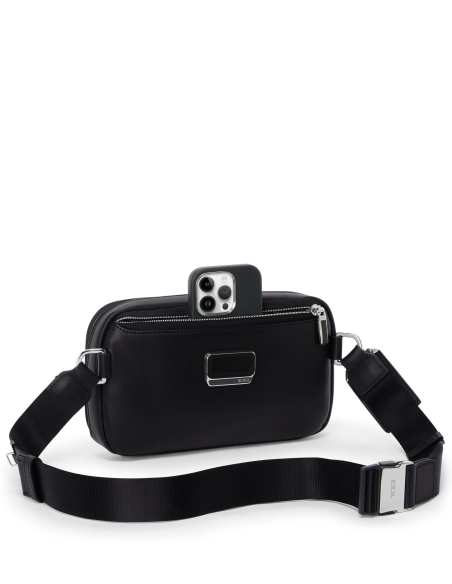 Sac porté croisé Messina cuir TUMI Arrivé Black, poche arrière avec téléphone