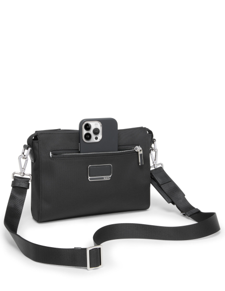 Pochette Ronan TUMI Arrivé Black, vue arrière avec téléphone et bandoulière