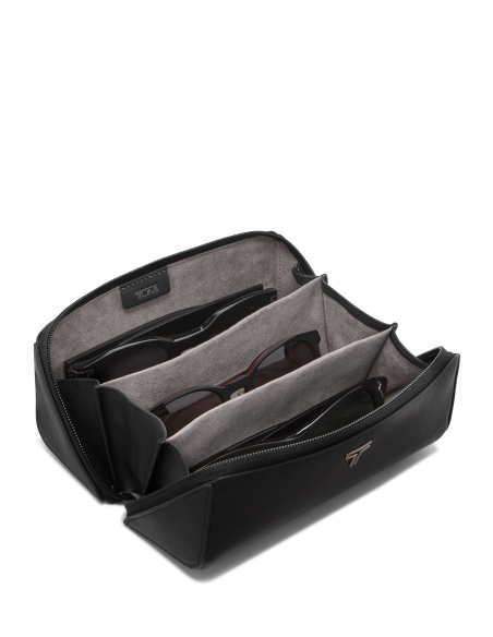 Étui à lunettes Belden Black/Gunmetal ouvert, trois paires rangées dans les compartiments