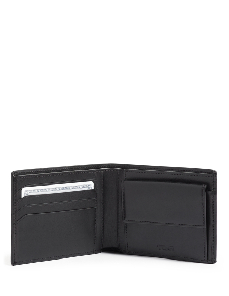 Portefeuille Nassau Black Smooth ouvert : fentes pour cartes et rabat du porte-monnaie