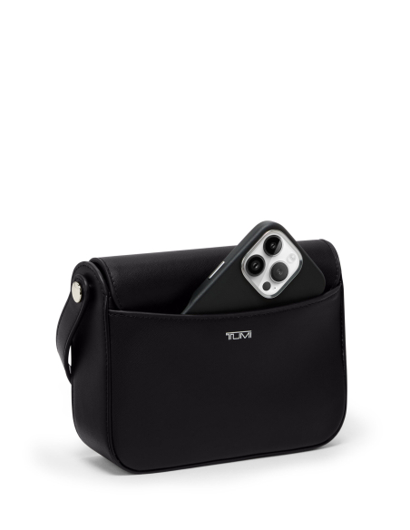 Dos du petit sac bandoulière TUMI Olas Black, téléphone dans la poche