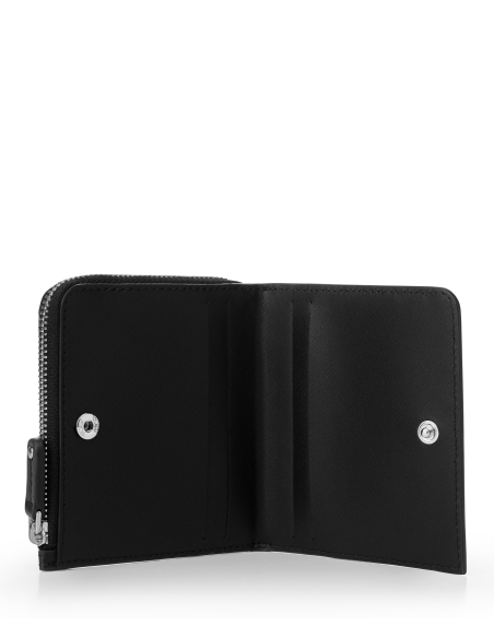 Portefeuille TUMI Olas Black déplié, intérieur et boutons-pression