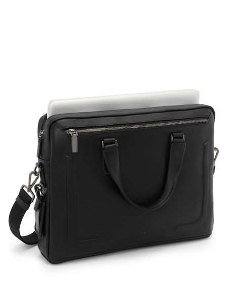 Porte-documents TUMI Harrison Avondale cuir Black Bombe, accès au rangement ordinateur