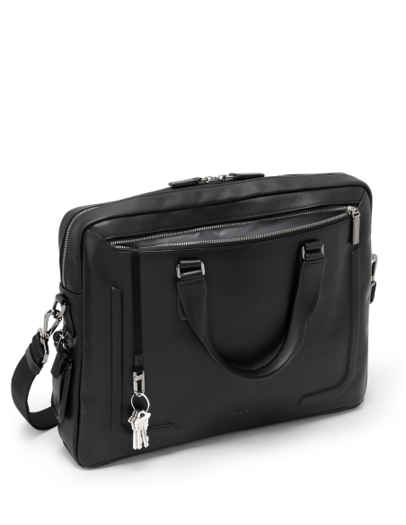 Porte-documents TUMI Harrison Avondale cuir Black Bombe, poche avant et attache-clés