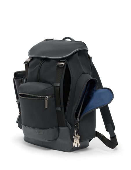 Sac à dos TUMI Harrison Griffen Midnight Black, poches ouvertes et accès latéral
