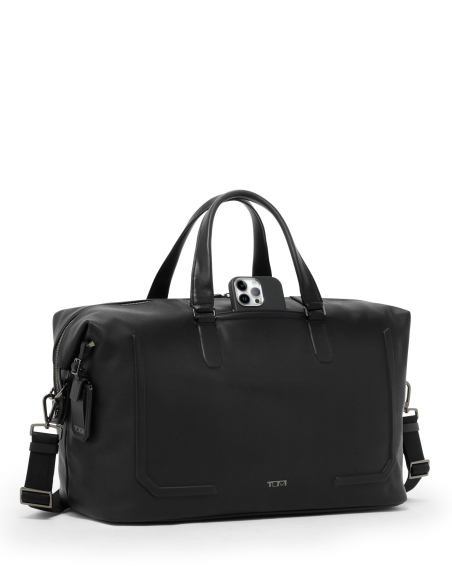 Sac de voyage TUMI Harrison Nelson cuir Black Bombe, poche avant et bandoulière