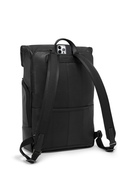 Sac à dos TUMI Harrison Osborn cuir Black Bombe, dos et poche téléphone