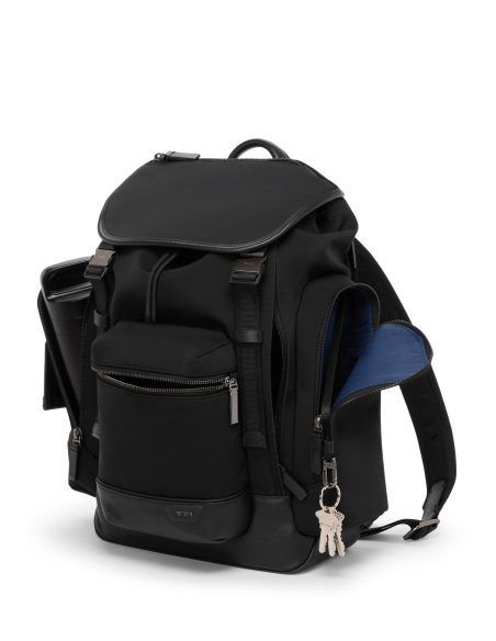 Sac à dos TUMI Harrison Small Griffen nylon Midnight Black, poches ouvertes et attache-clés