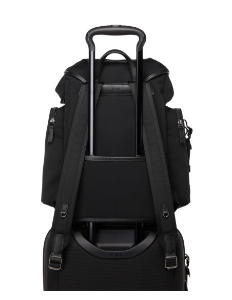 Sac à dos TUMI Harrison Small Griffen nylon Midnight Black, fixation sur la poignée d’une valise