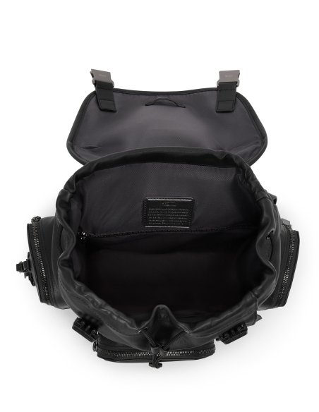 Sac à dos TUMI Harrison Small Griffen cuir Black Bombe, rabat ouvert et rangement intérieur