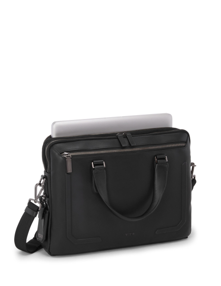 Porte-documents TUMI Harrison Sycamore cuir Black Bombe, accès au compartiment ordinateur