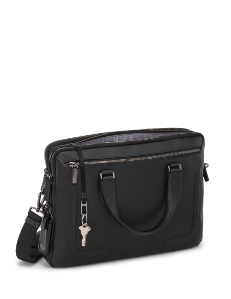 Porte-documents TUMI Harrison Sycamore cuir Black Bombe, poche avant et attache-clés