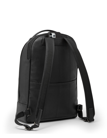 Sac à dos TUMI Harrison Warren cuir Black Bombe, vue arrière et panneau dorsal