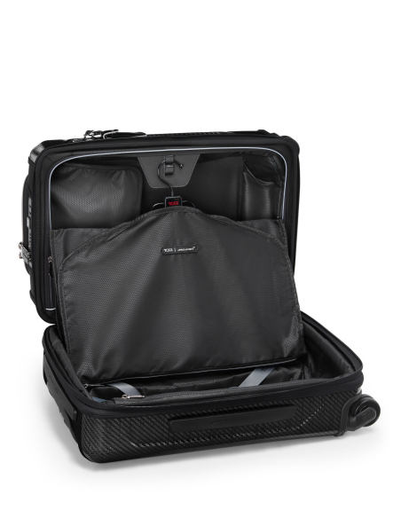 Valise cabine Aero 56 cm TUMI McLaren Night Galaxy, intérieur ouvert avec rangement pour costume