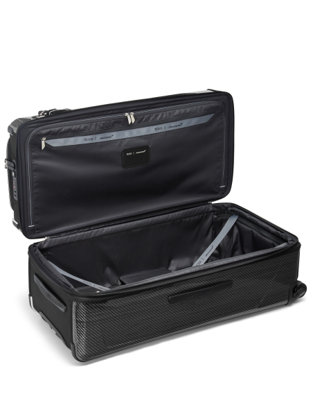 Valise Trunk Aero XL 86,5 cm TUMI McLaren Night Galaxy, intérieur ouvert et sangles de compression