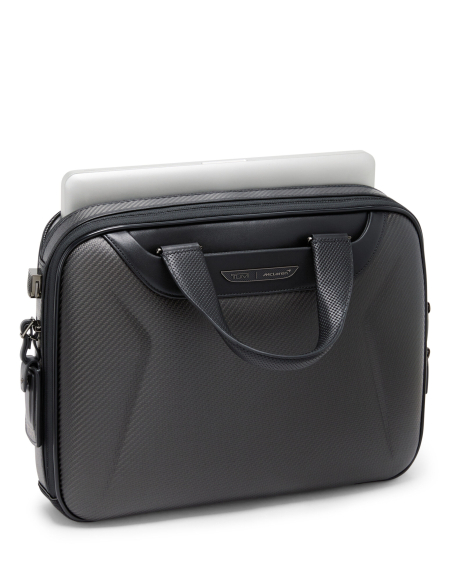 Porte-documents Slim Axle carbone TUMI McLaren Carbon, compartiment ordinateur ouvert