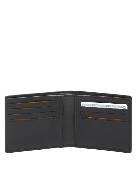 Portefeuille carbone TUMI McLaren Carbon/Papaya, intérieur ouvert et rangements pour cartes
