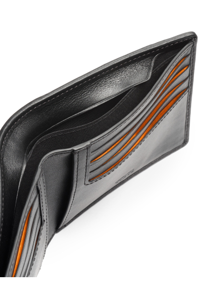 Portefeuille carbone TUMI McLaren Carbon/Papaya, détail des compartiments à billets