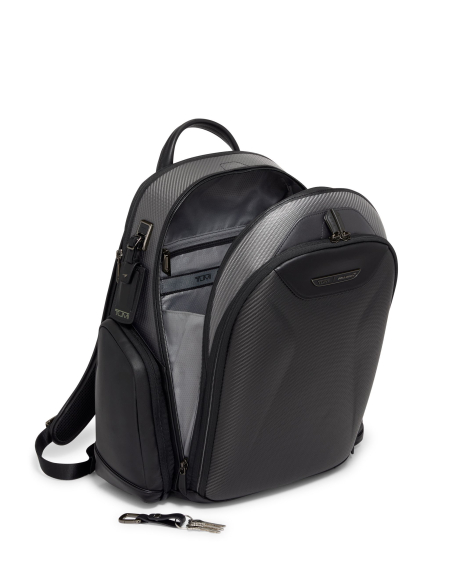 Sac à dos Paddock carbone TUMI McLaren Carbon, compartiment principal ouvert
