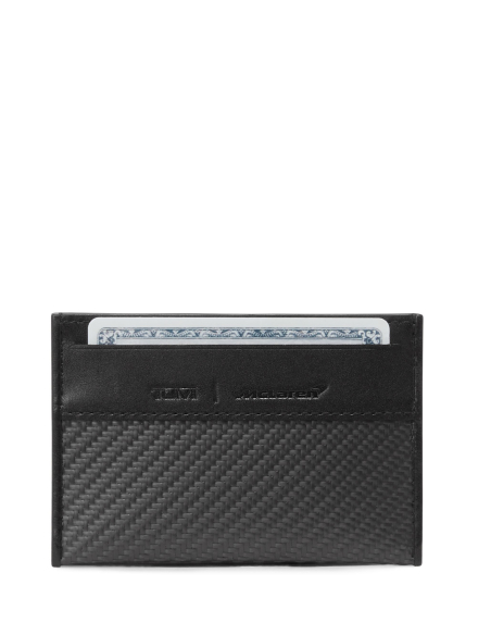 Porte-cartes Slim carbone TUMI McLaren Carbon/Papaya, vue arrière avec une carte en place