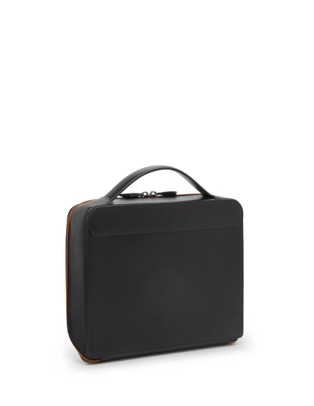 Trousse de voyage en cuir TUMI McLaren Black, vue arrière et poignée rétractable