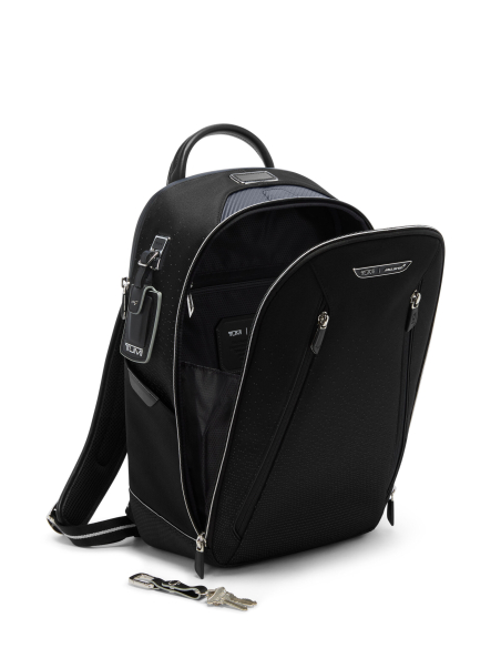Sac à dos Velocity TUMI McLaren Night Galaxy, compartiment principal ouvert et attache-clés