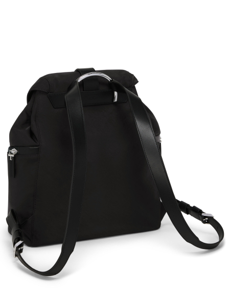 Sac à dos TUMI Journey Medium Black, dos avec bretelles en cuir et poignée métallique