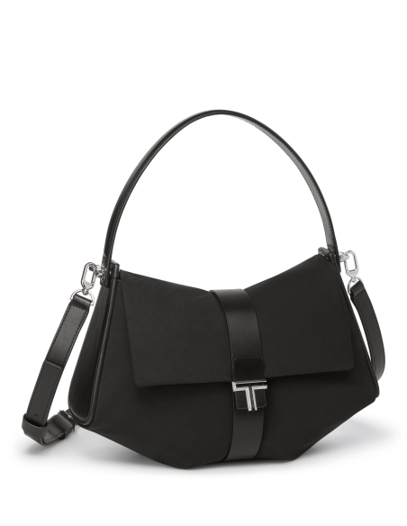 Sac cabas TUMI Journey Medium Black, vue de trois quarts avec anse et bandoulière