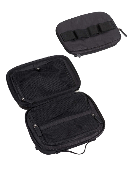 Pochette accessoires L TUMI Black, intérieur ouvert, pochette amovible et sangles élastiques