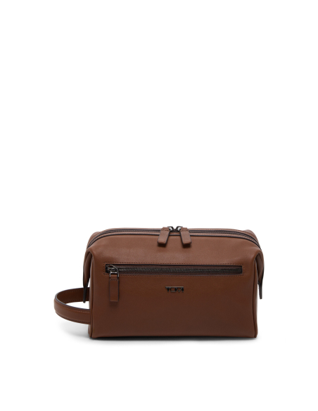 Trousse de toilette Framed TUMI en cuir lisse Cognac, référence 156647-1221