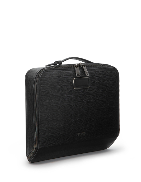 Trousse de voyage TUMI en cuir Black Embossed, fermeture zippée et poignée supérieure