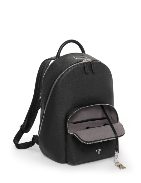 Sac à dos Beneditto TUMI Turin Black Pebbled, poche avant ouverte et attache-clés
