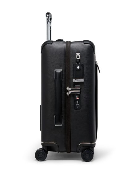 Valise cabine 4 roues 55 cm TUMI Turin Black, profil, serrure et poignée latérale